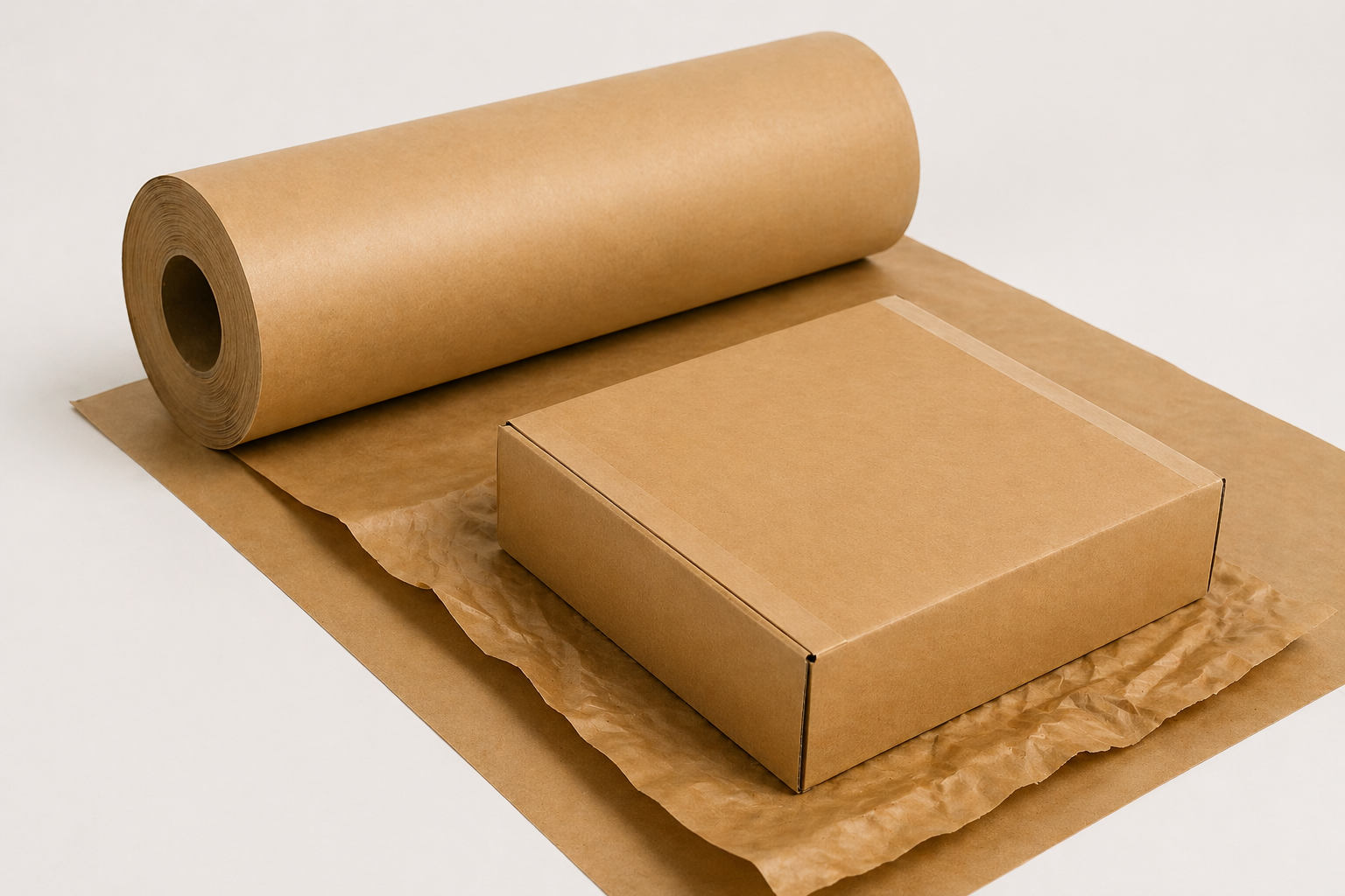 Papel para embalagem com pacote sobre a mesa